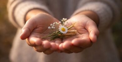 Manos abiertas ofreciendo algo sencillo como símbolo de benignidad y devolver bien por mal