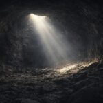 magen simbólica de una cueva iluminada por un rayo de luz, que representa confiar en Dios en medio de la angustia y la sensación de estar rodeado.