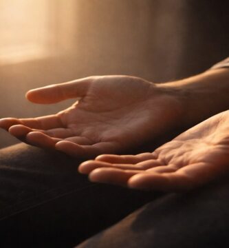 Manos abiertas en reposo iluminadas suavemente, símbolo de una oración silenciosa y de la rendición confiada delante de Dios.