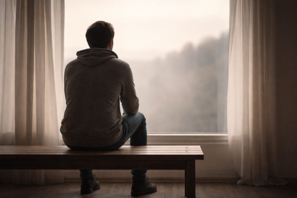 Persona en actitud de espera tranquila, simbolizando la paciencia cristiana y la confianza en Dios durante el proceso.